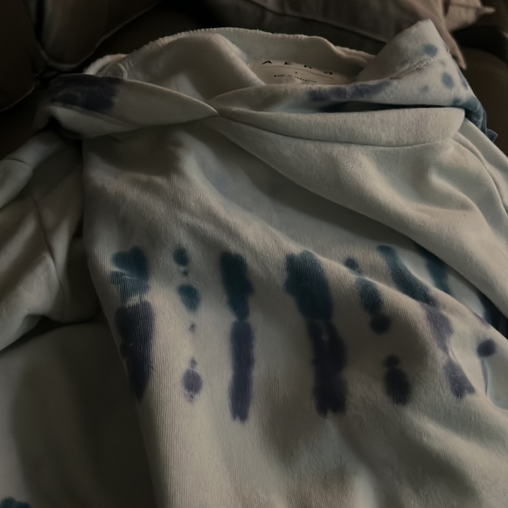 Aeropostale Sweatshirt pull drawstring white light blue tie dye, New - Picture 3 of 3